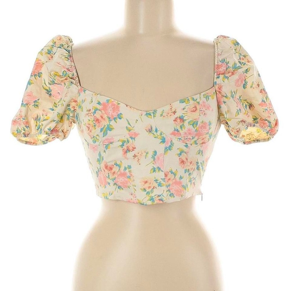Zara Floral Smocked Puff Sleeve Crop Top‎
